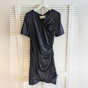 Christian Dior Robes Du Soir Vintage Black Ruched V-Neck Mini Dress